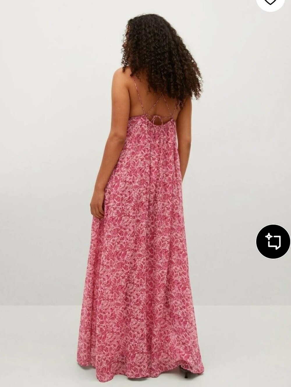 Mango Maxi Dress Paisley Floral Print Pink Red Tie Back